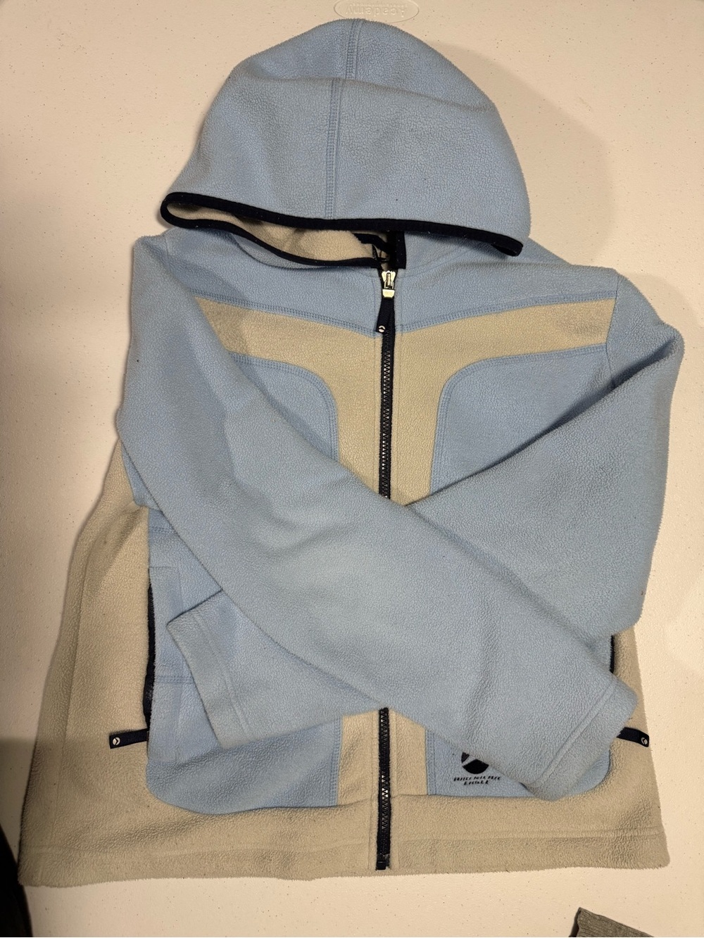American Eagle Outfitters Light Blue and Cream Hooded Fleece Jacket